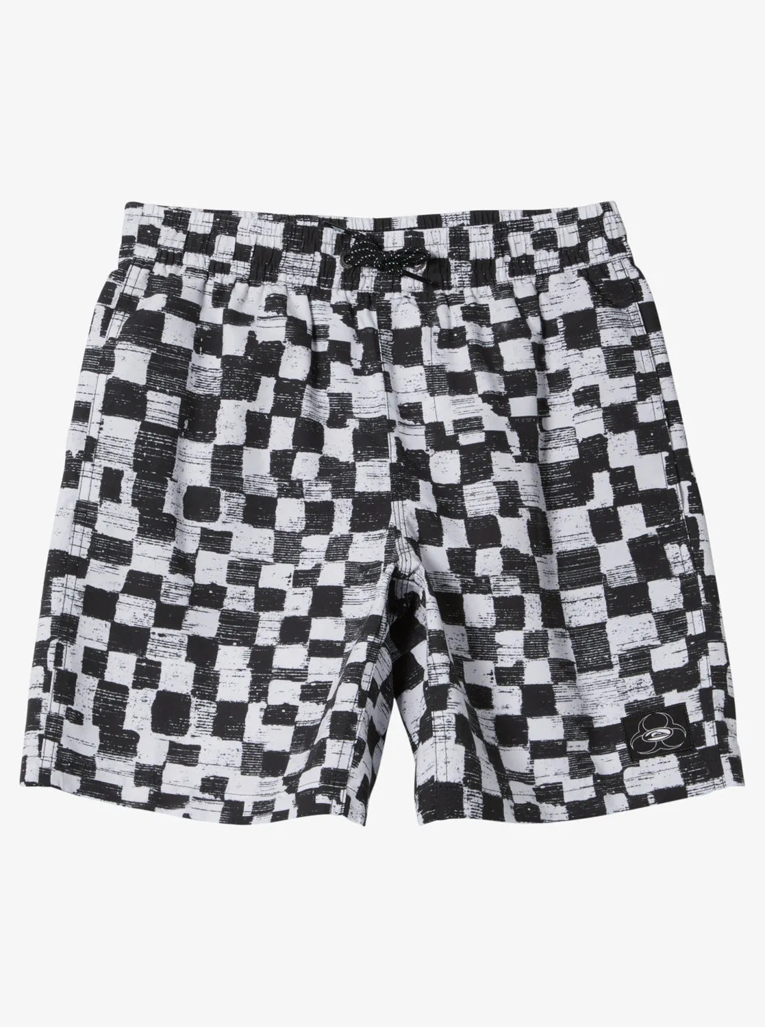 Boys 8-16 Everyday Checkers Volley 15" Elastic Waist Shorts - Black