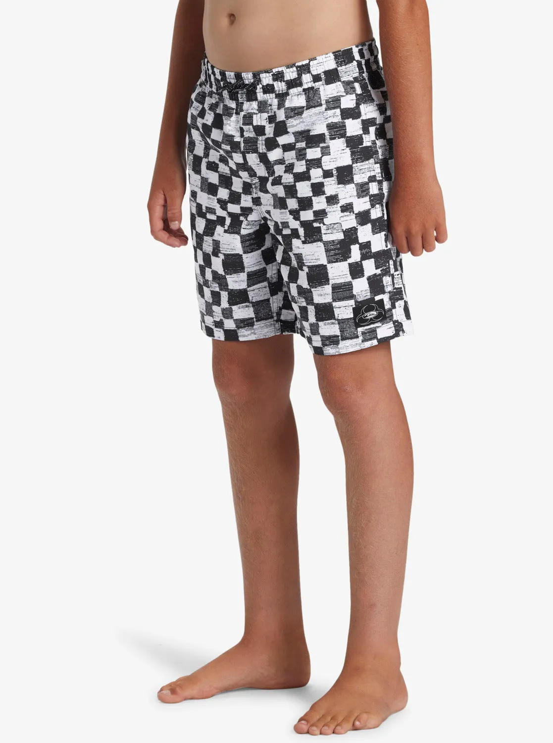 Boys 8-16 Everyday Checkers Volley 15" Elastic Waist Shorts - Black