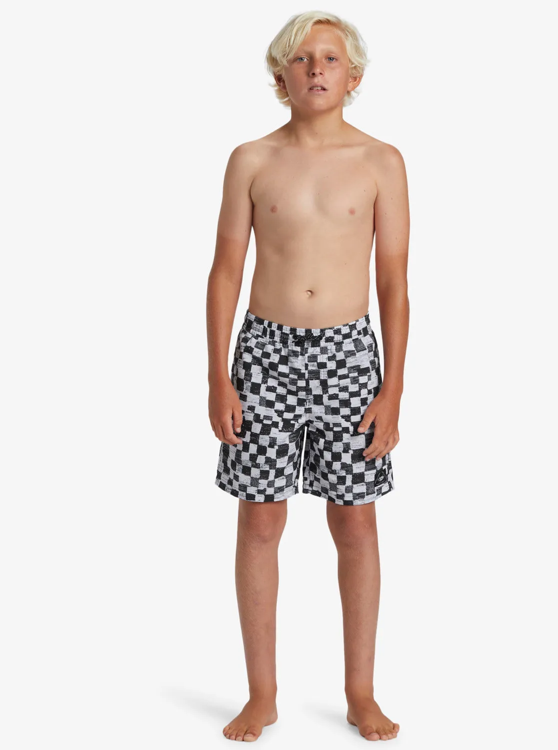 Boys 8-16 Everyday Checkers Volley 15" Elastic Waist Shorts - Black