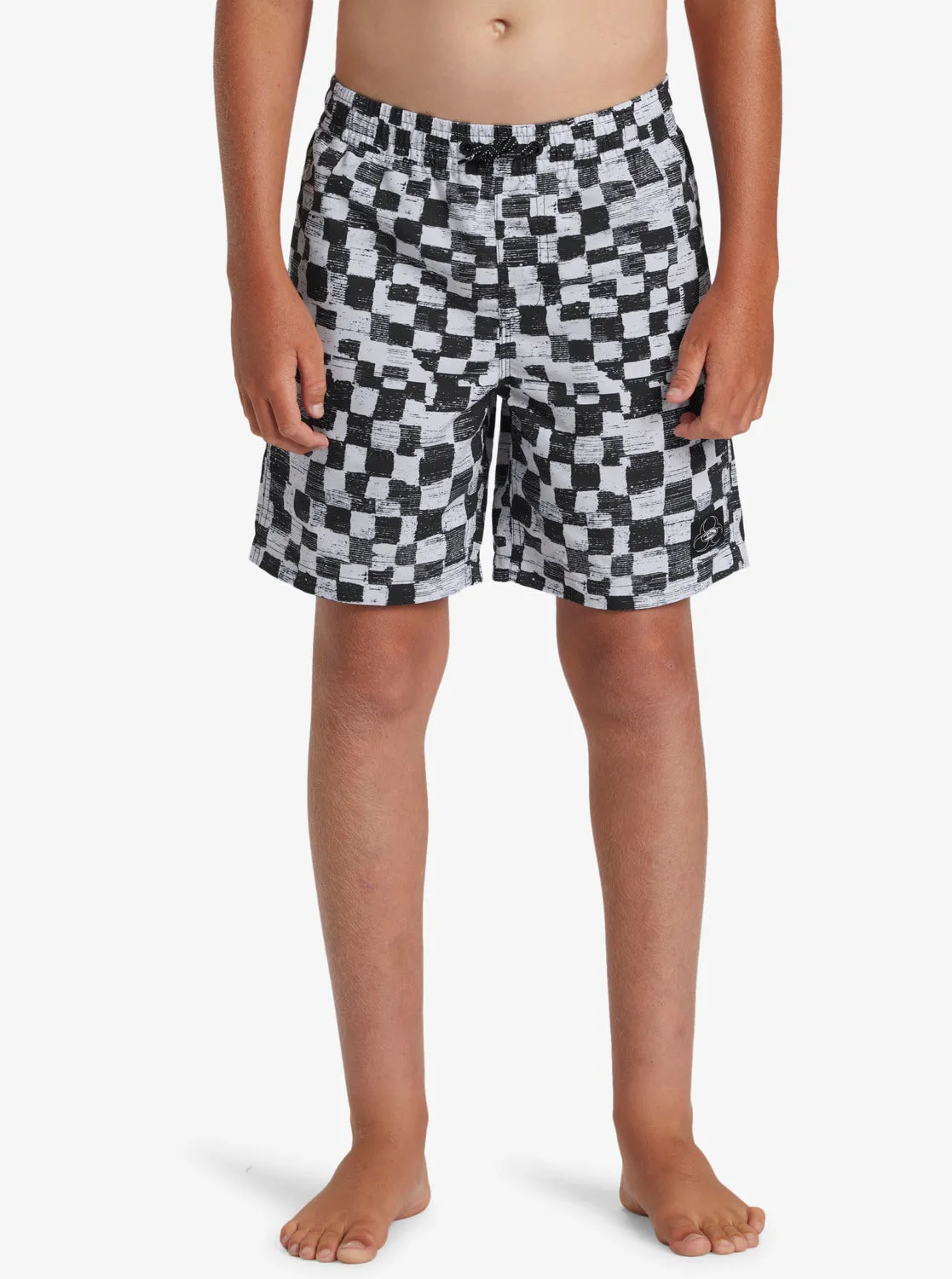 Boys 8-16 Everyday Checkers Volley 15" Elastic Waist Shorts - Black