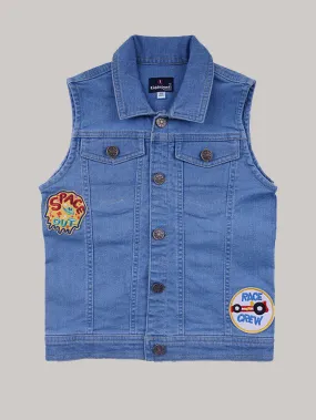 Boys Sleeveless Patch Detailed Denim Jacket