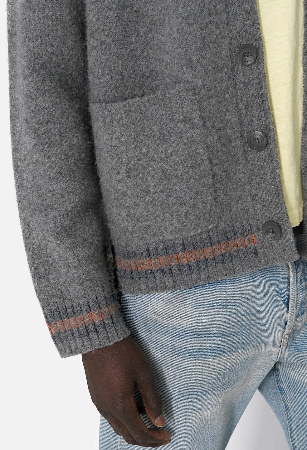 Brushed Wool Varsity Cardigan / Grey