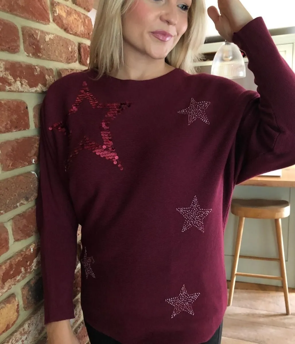 Burgundy Embellished Star Jumper