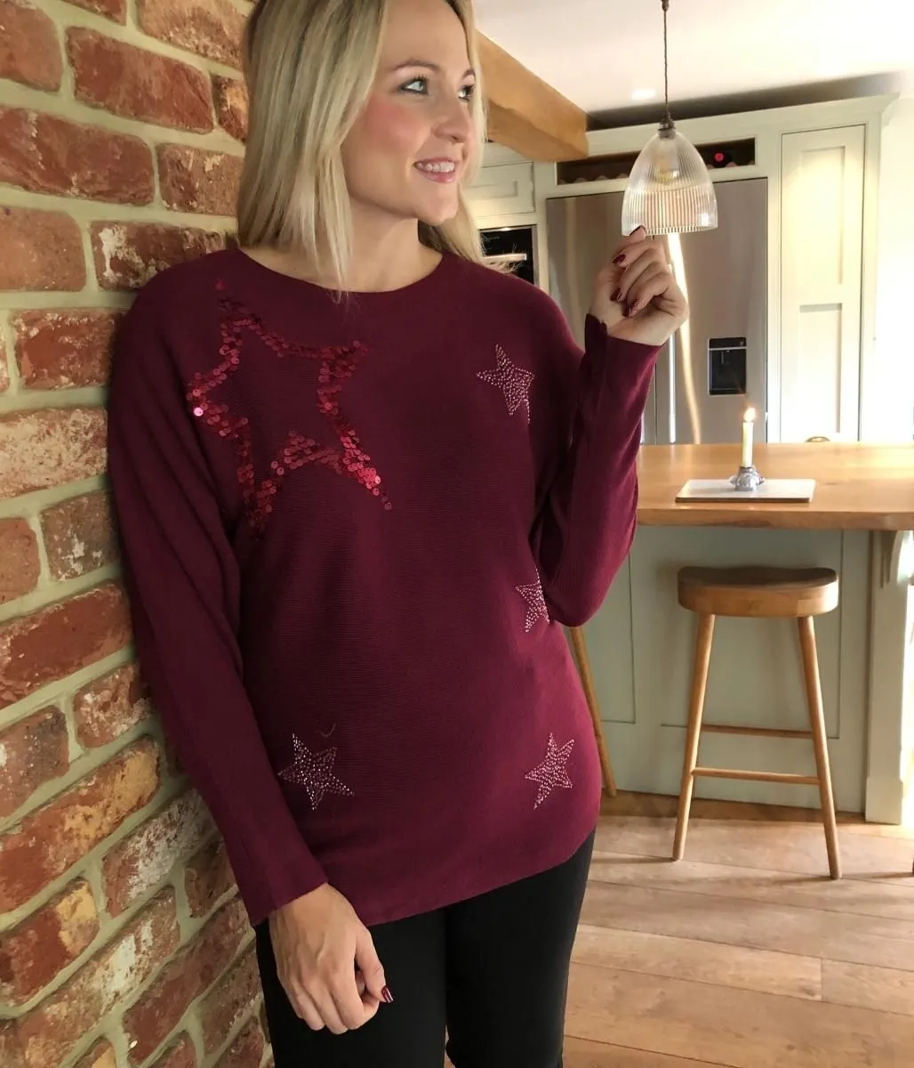 Burgundy Embellished Star Jumper