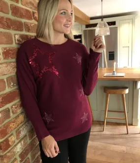 Burgundy Embellished Star Jumper