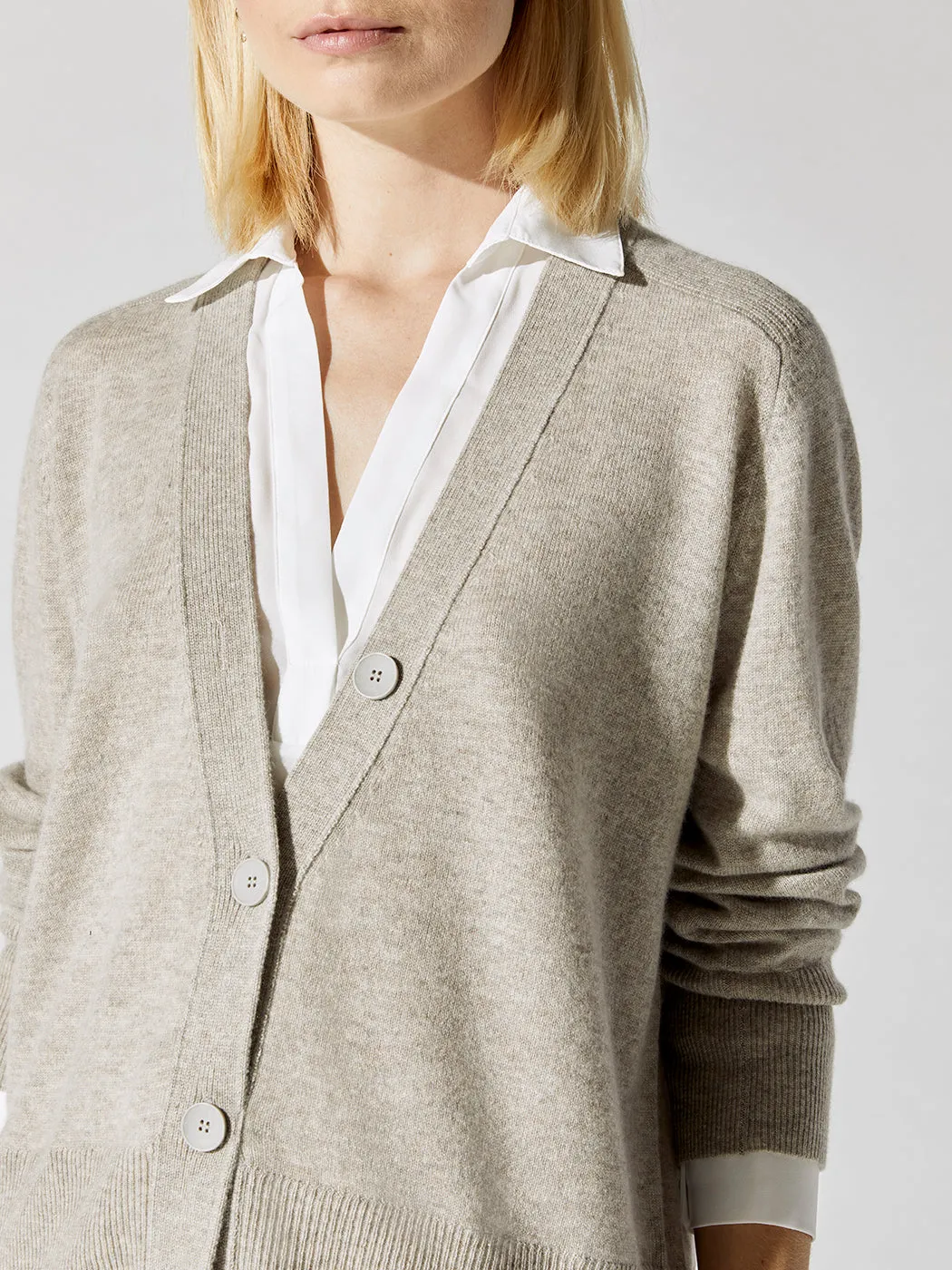 Callie Layered Looker Cardigan - Light Chia Melange With White