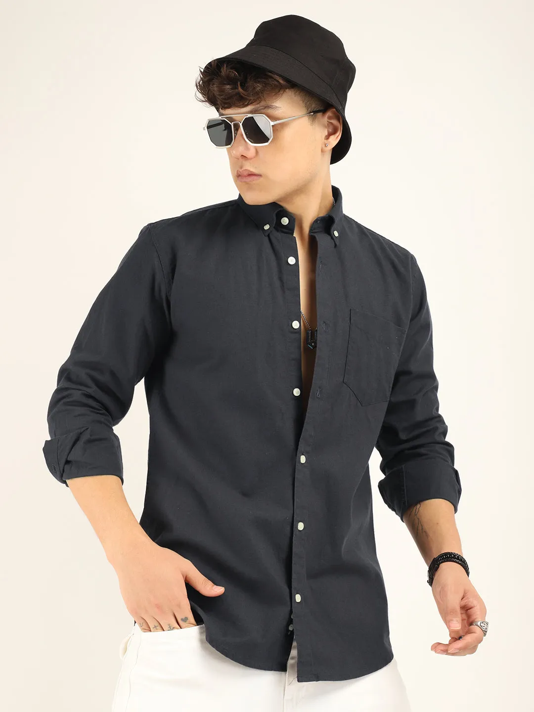 Carlo Oxford Dark Grey Full Sleeves Shirt