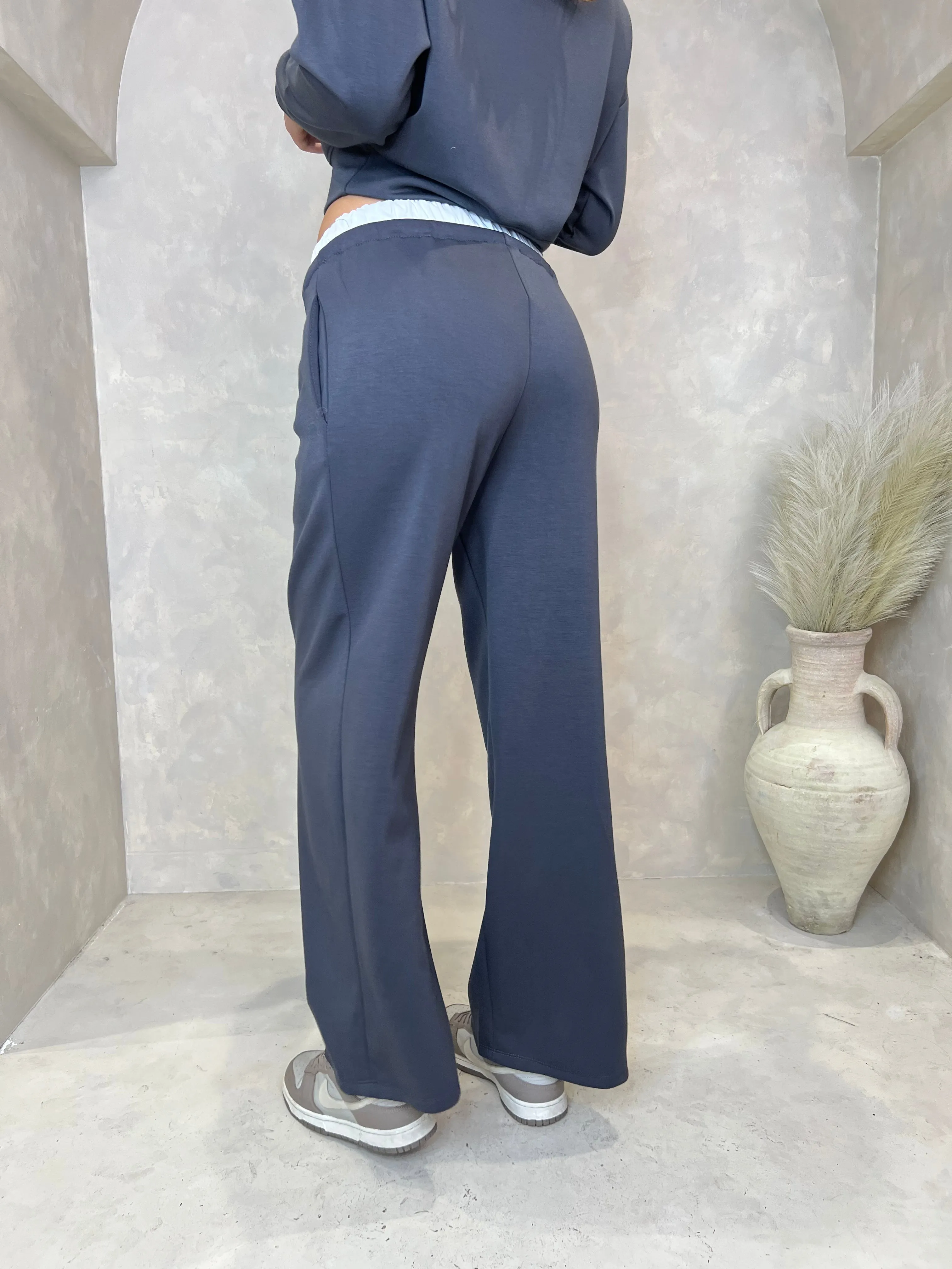 Charcoal Drawstring Wide Leg Trousers