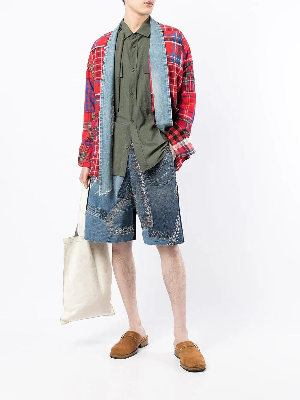 Checked Patchwork Wrap-Around Jacket