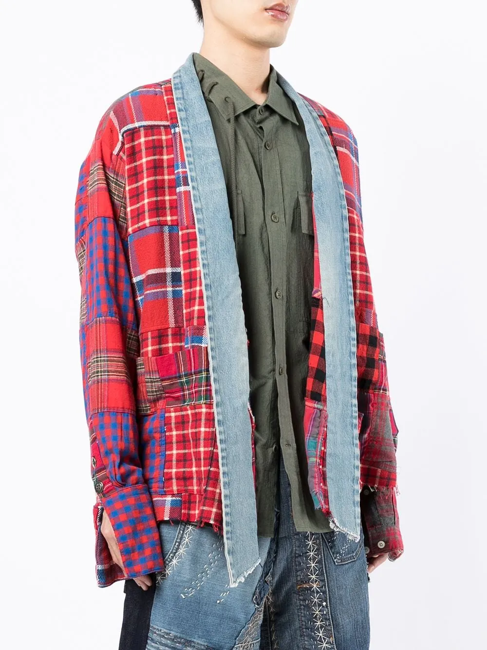 Checked Patchwork Wrap-Around Jacket