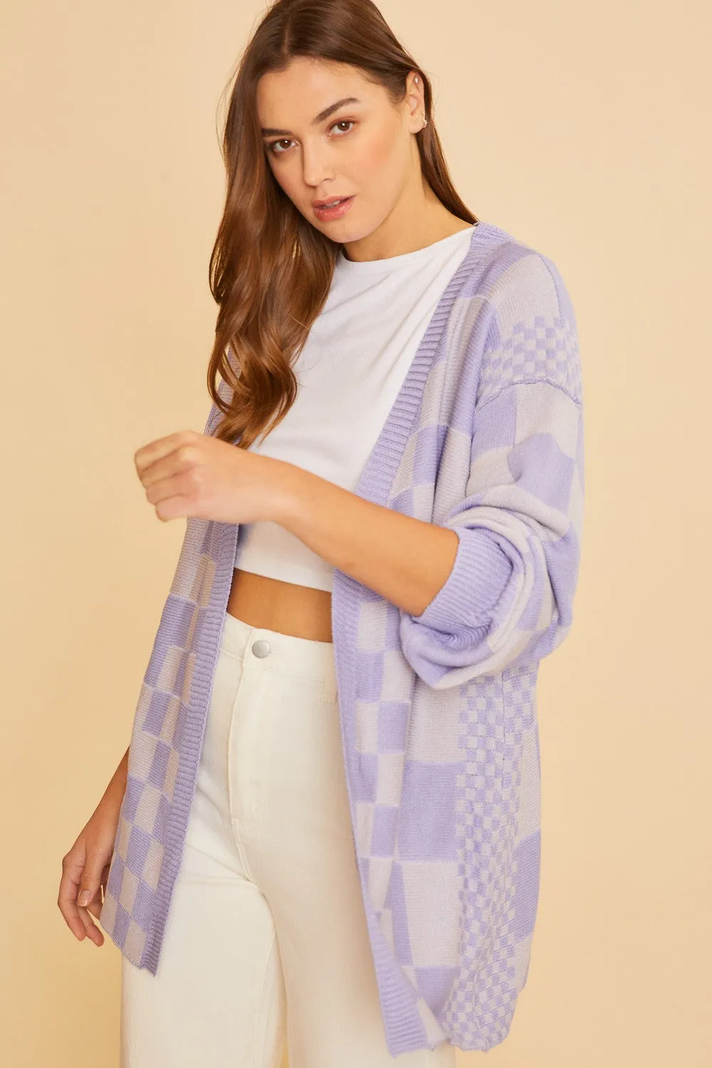 'Checks Out' Cardigan - Lavender