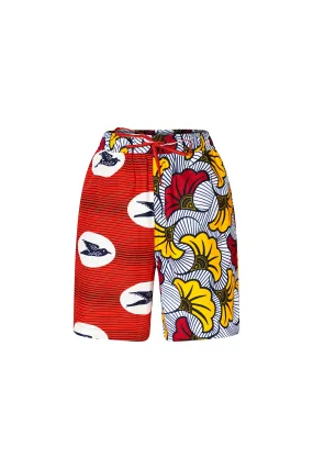 Chinny Shorts - Mix Match Speedbird/RollsRoyce Yellow White and Red African Ankara Wax Cotton Print