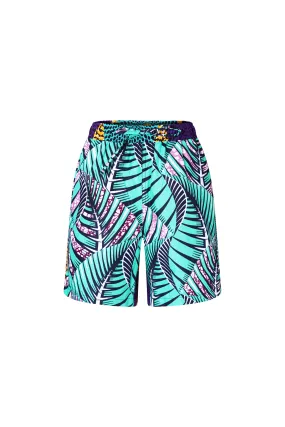 Chinny Shorts - Mix Match Water Well Cyan Purple and Orange African Ankara Wax Cotton Print