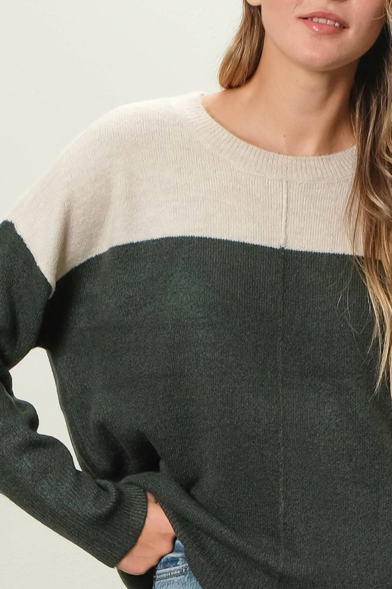 CONTRAST LONG SLEEVE KNIT PULLOVER SWEATER