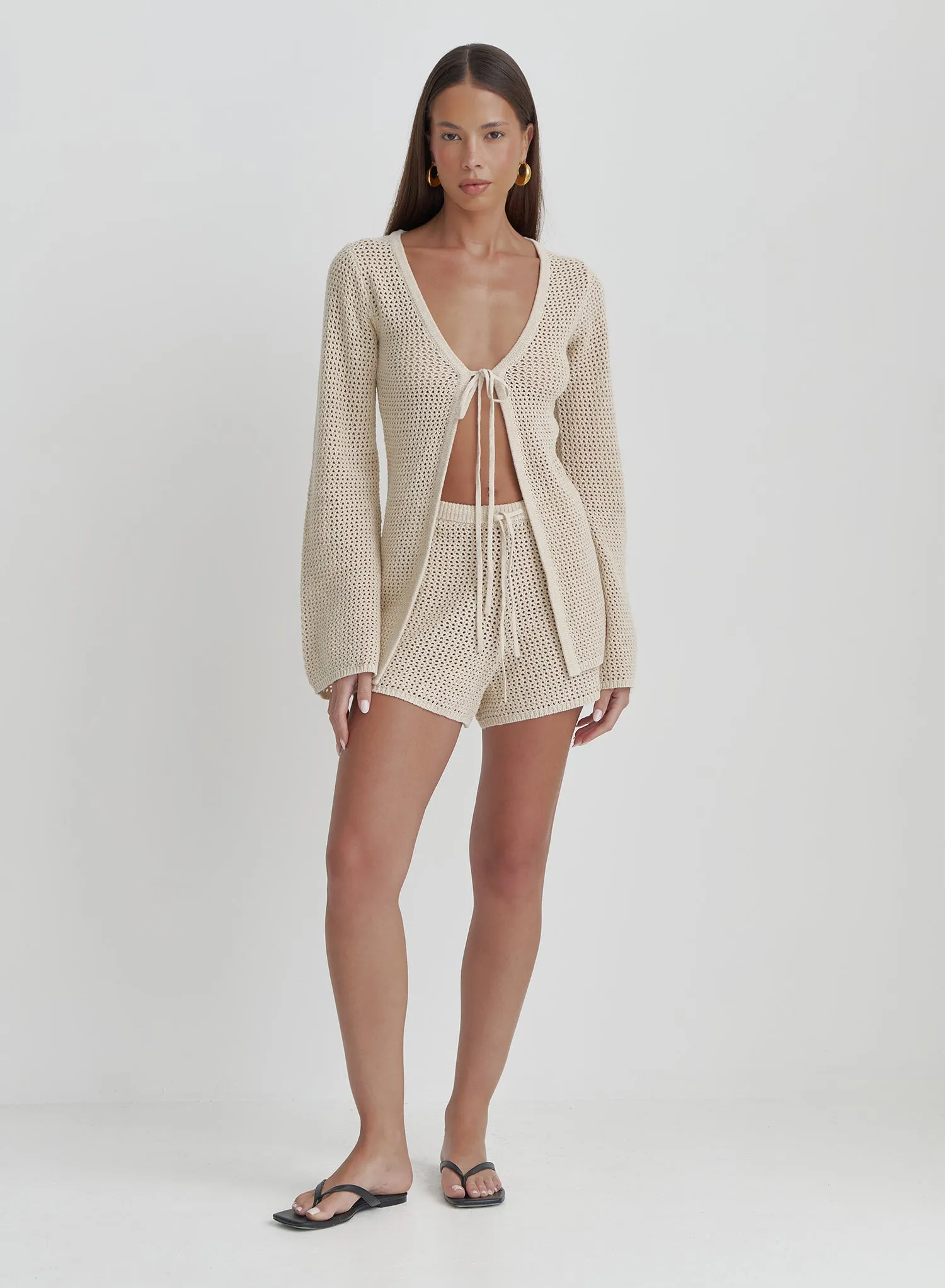 Cream Crochet Tie Front Top- Antoine