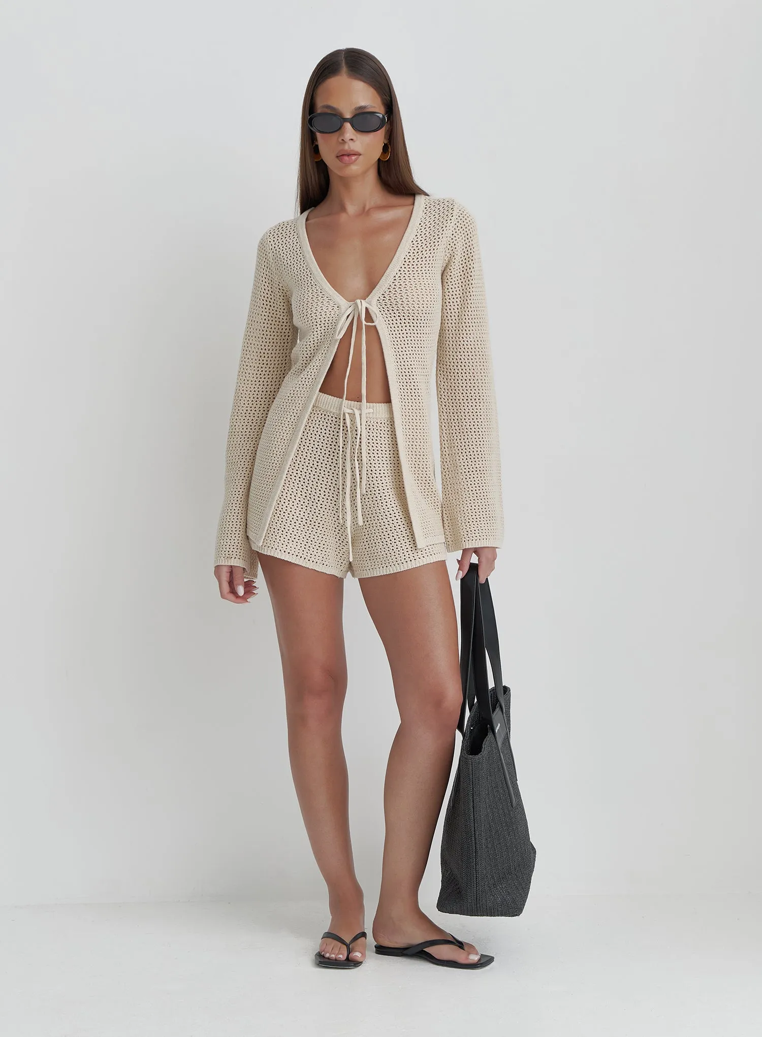 Cream Crochet Tie Front Top- Antoine