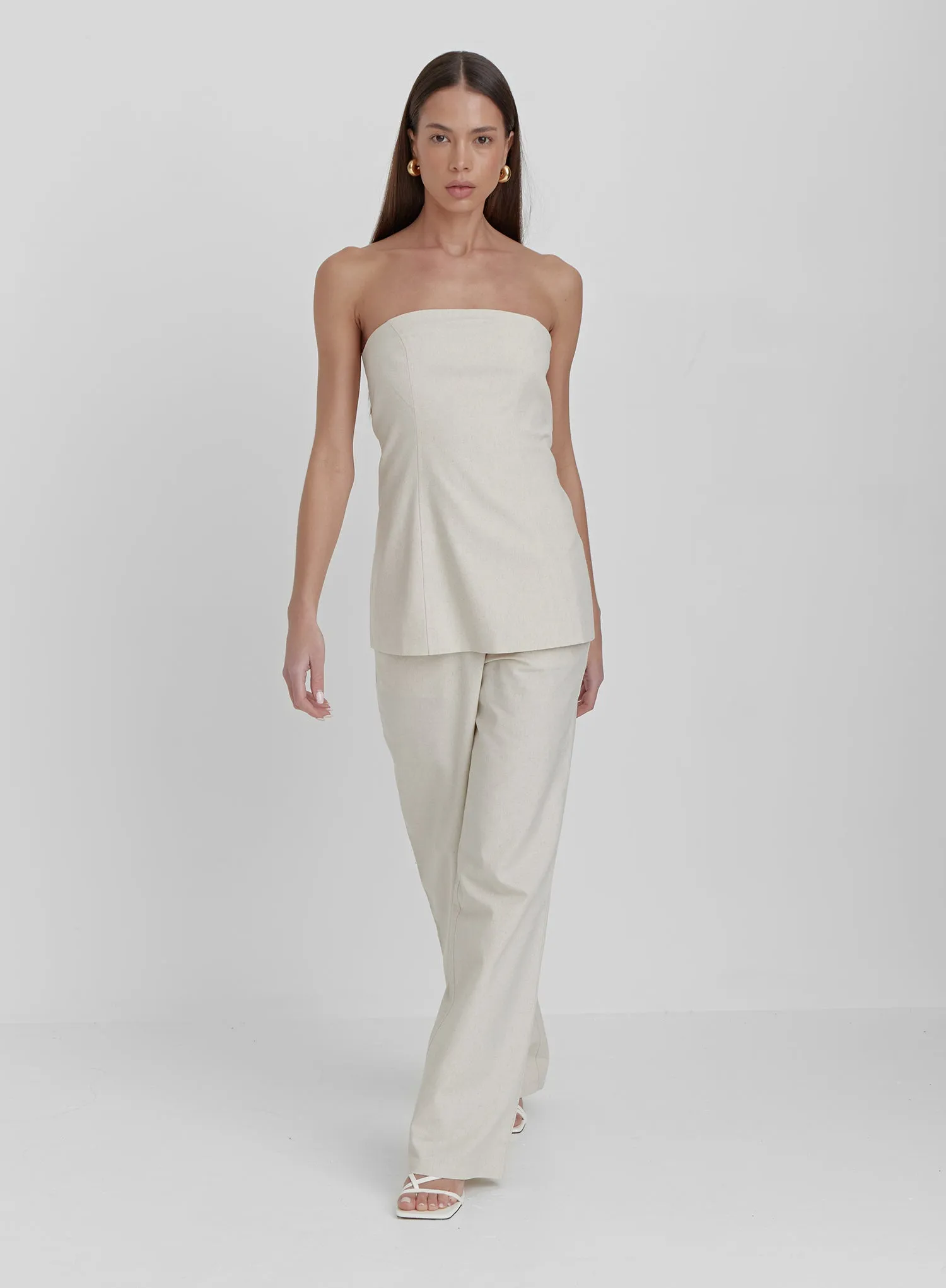 Cream Linen Look Straight Leg Trouser- Liana