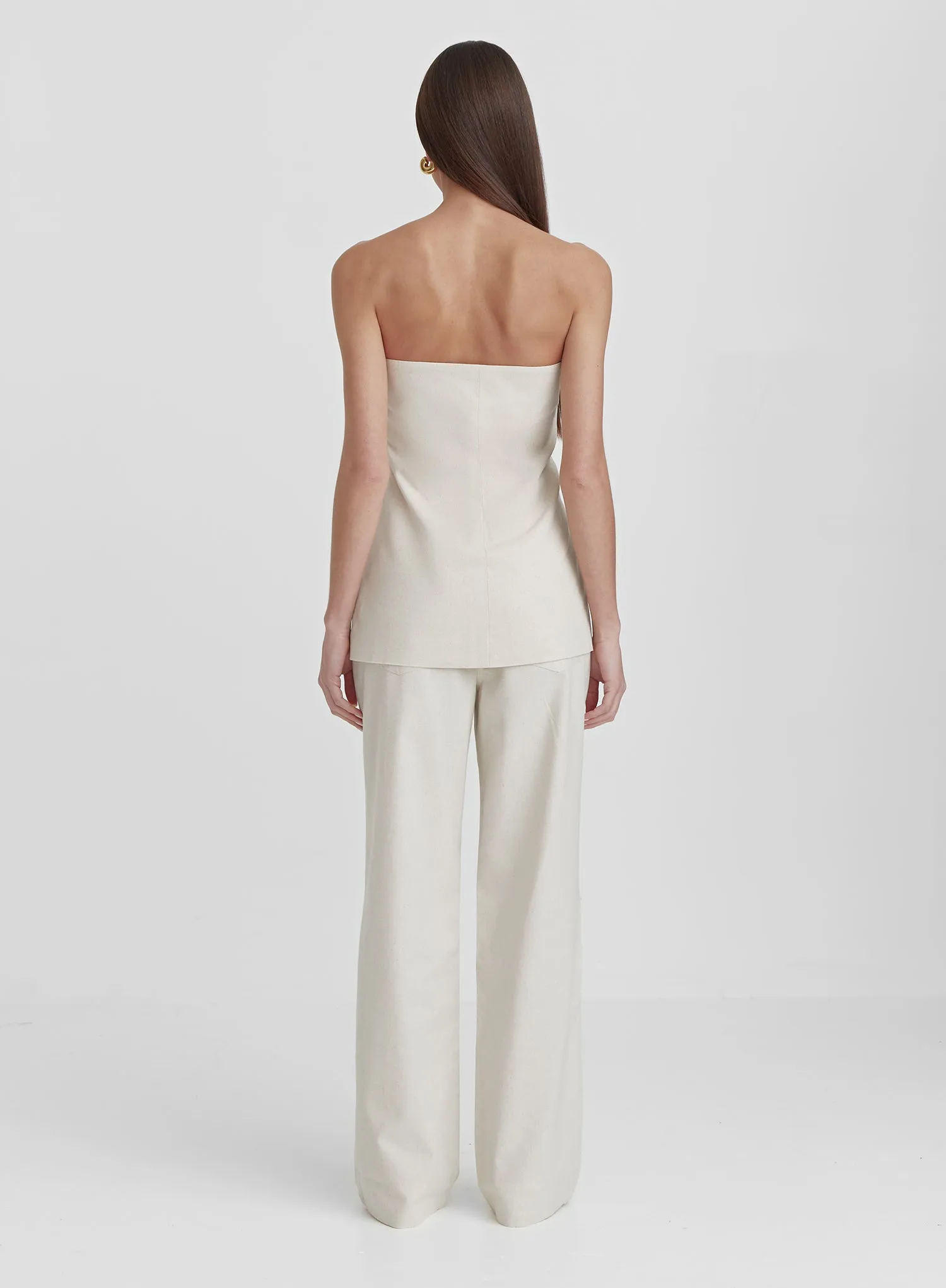 Cream Linen Look Straight Leg Trouser- Liana