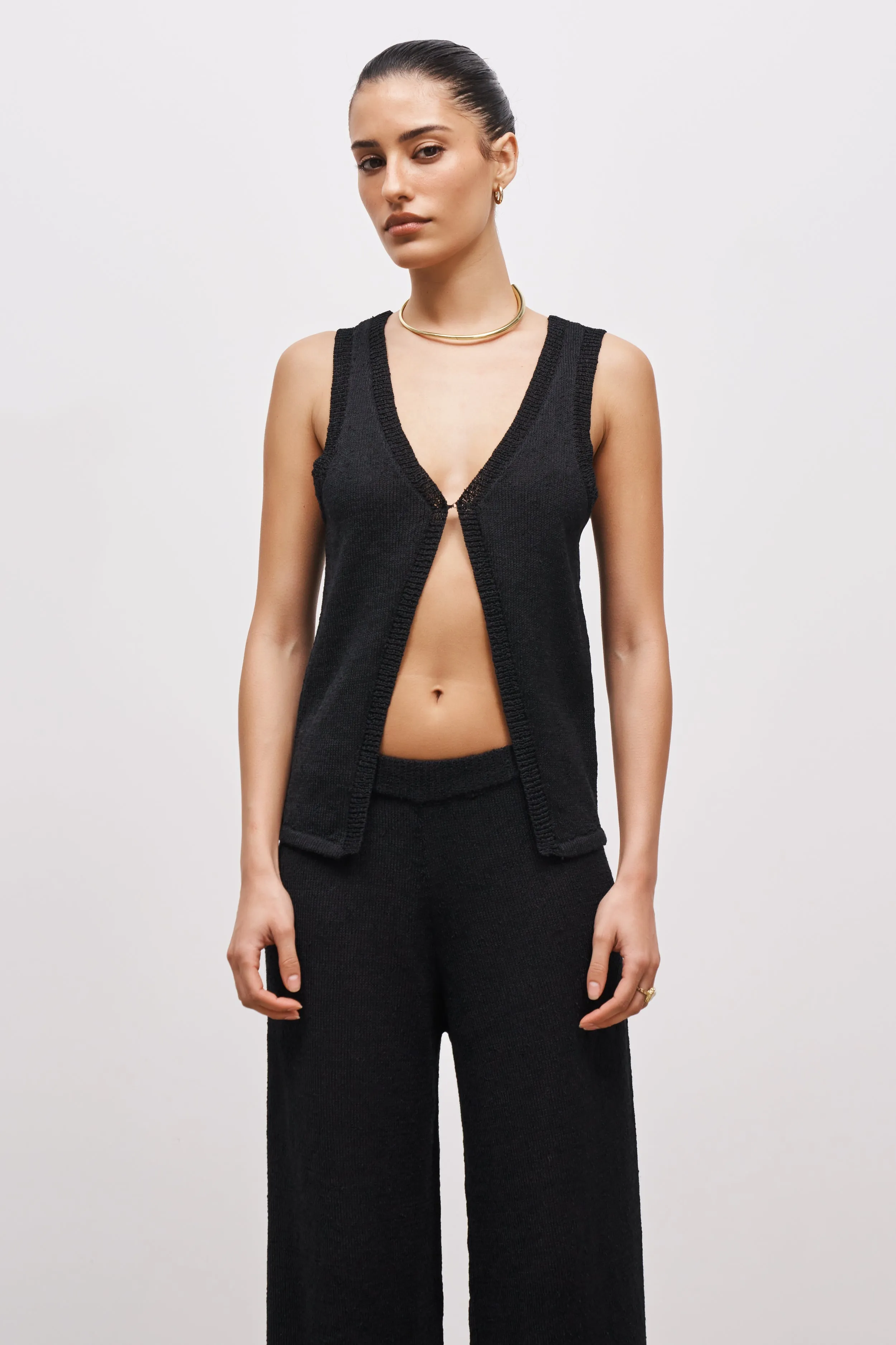 Crochet Knit Waistcoat - Black