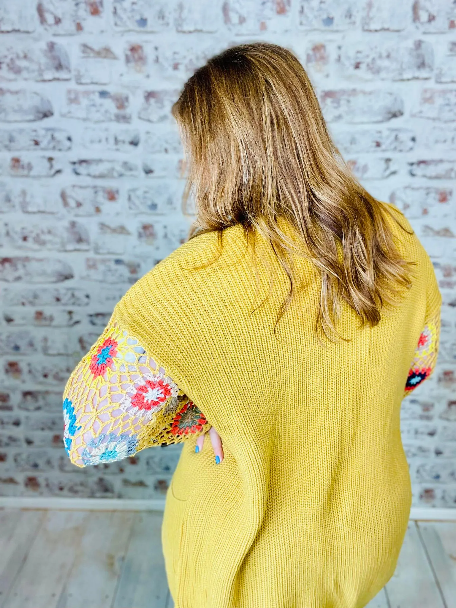 Crochet Slv Cardigan Mustard