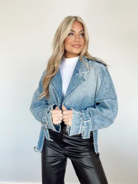 Cropped Denim Buckle Jacket