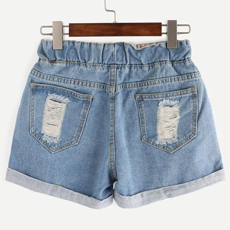 DENIM DRAWSTRING FRAYED SHORTS