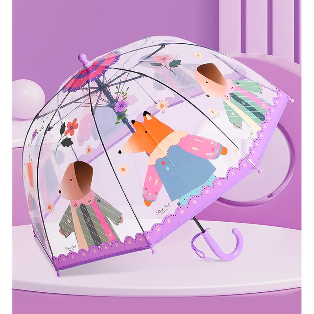 Dome Style, Ms.Foxy Transparent  Purple Umbrella for Kids