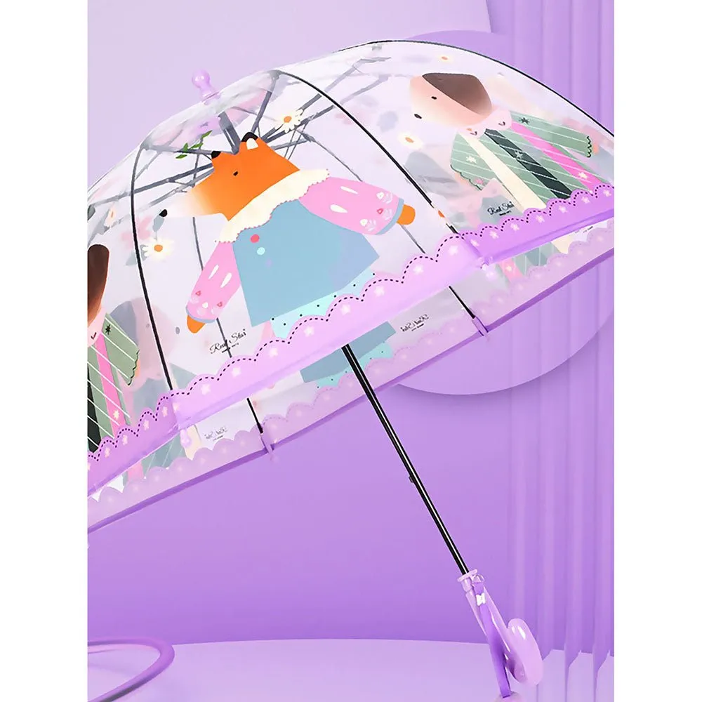 Dome Style, Ms.Foxy Transparent  Purple Umbrella for Kids