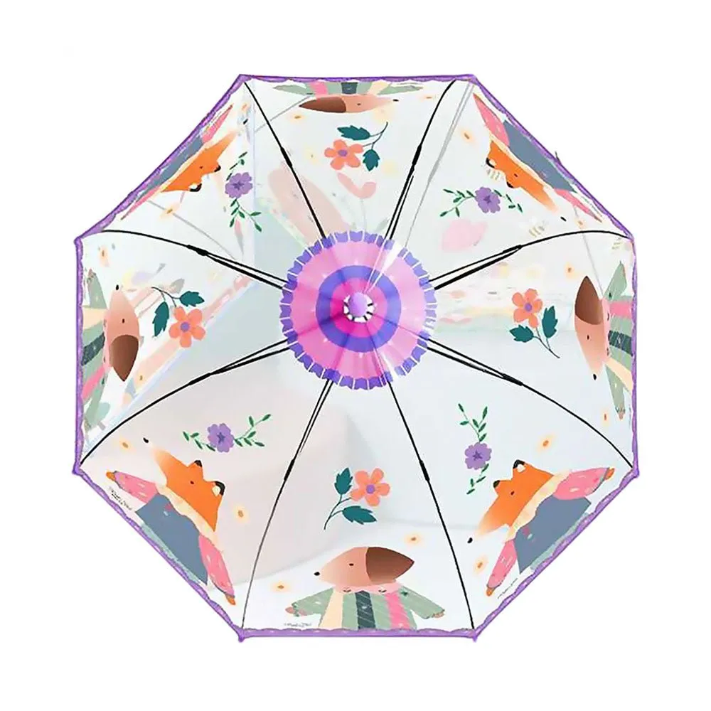 Dome Style, Ms.Foxy Transparent  Purple Umbrella for Kids