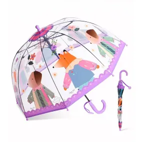 Dome Style, Ms.Foxy Transparent  Purple Umbrella for Kids