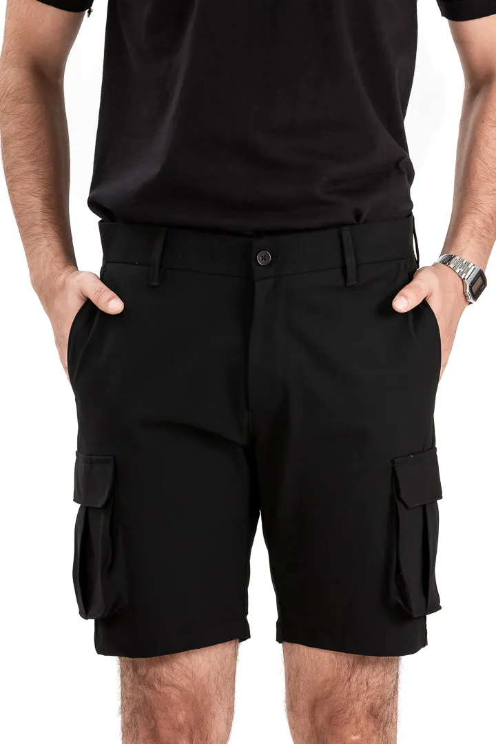 Ebony Black Stretch Cargo Shorts