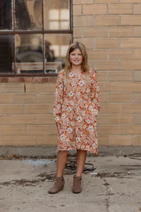 ELAINA GIRLS RUST FLORAL DRESS