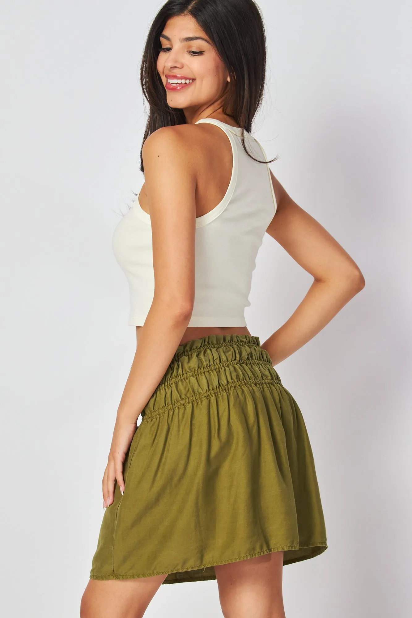 Elastic Shirred Skirt - Jungle Green