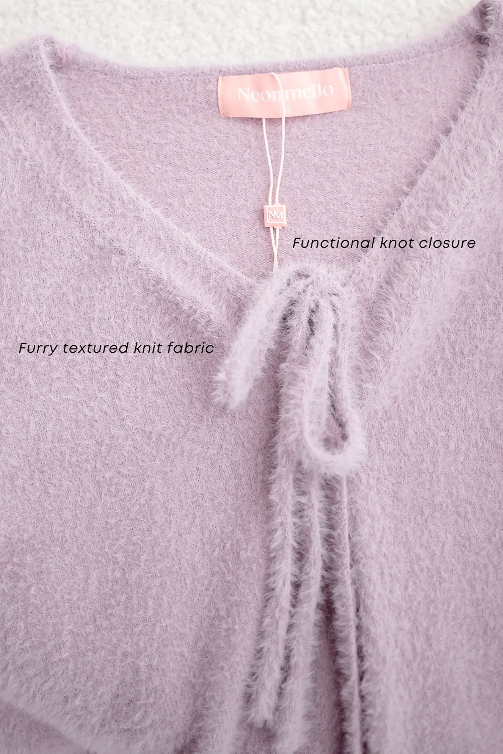 ELIZ BOW FURRY CARDIGAN IN WHITE