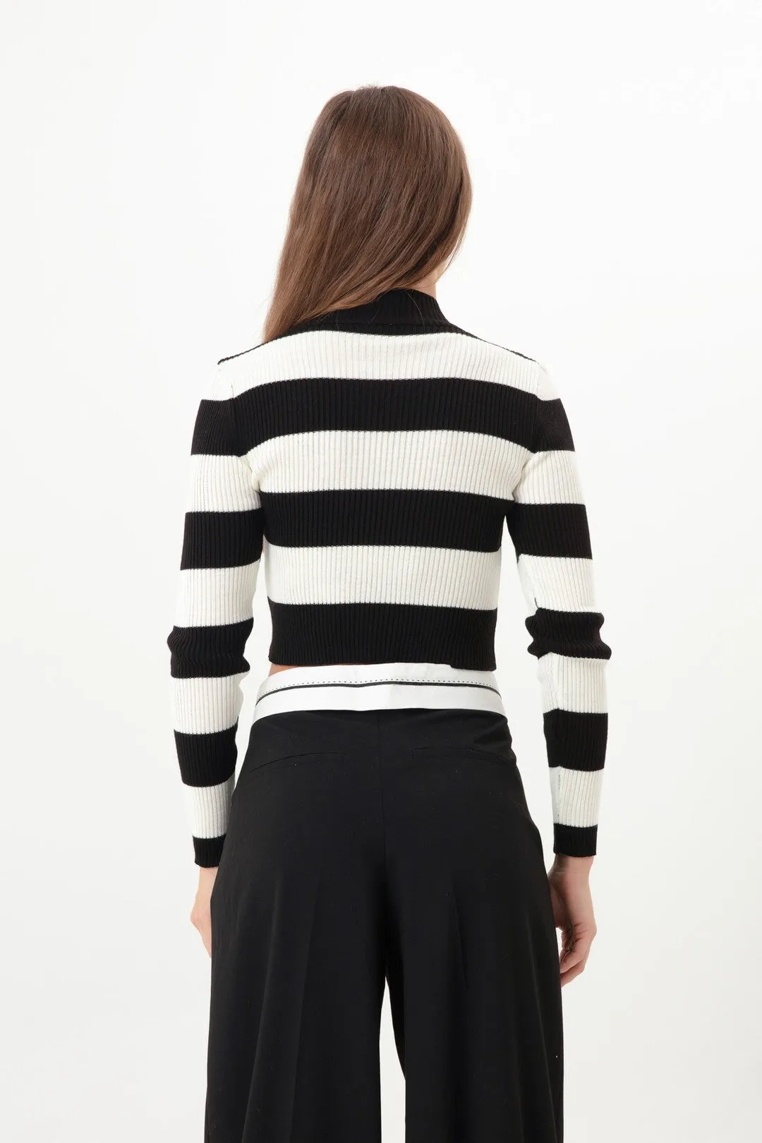 Female Striped Lycra Crop Knitwear Sweater