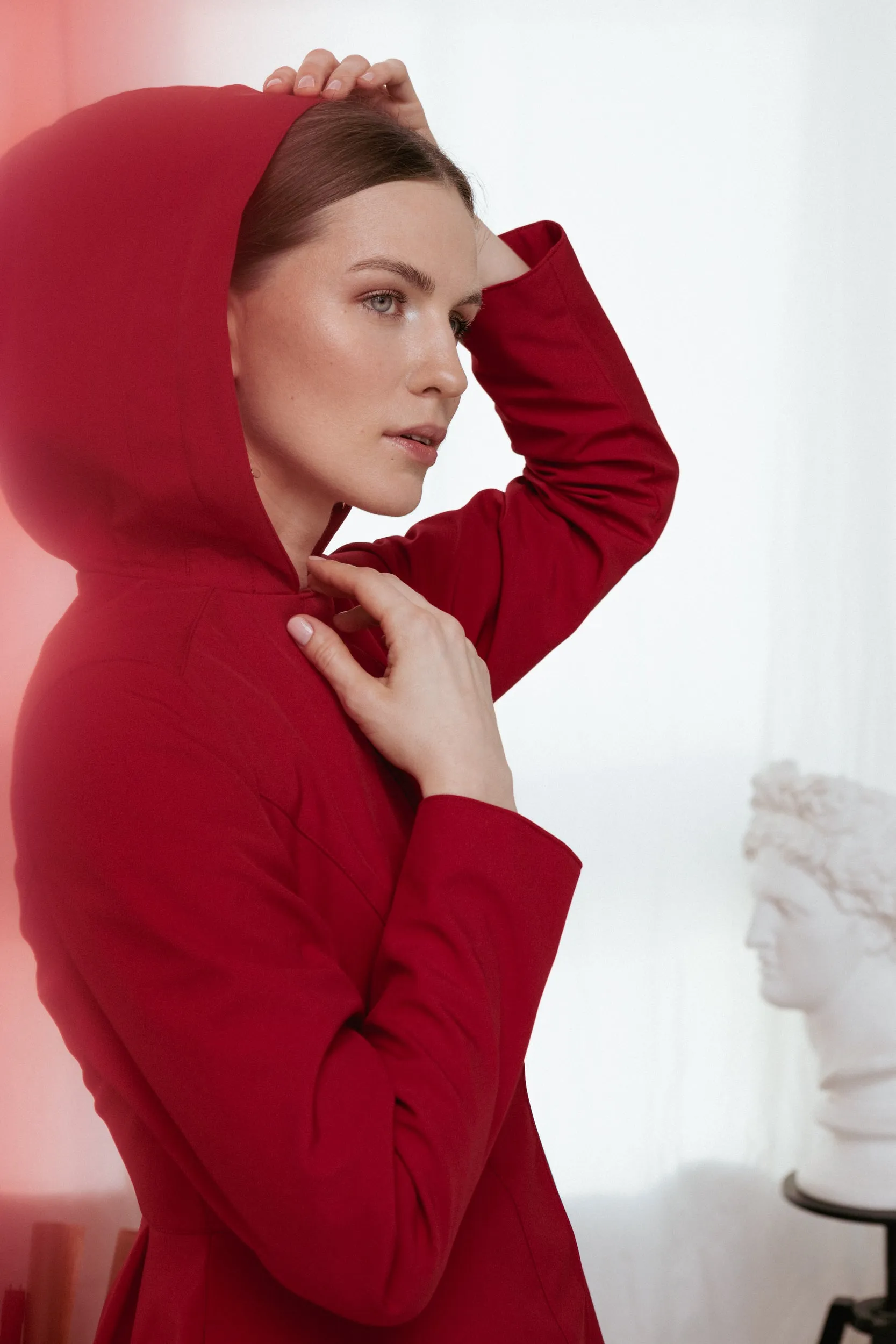 Fitted and Flared Coat with Pleated Back in Deep Red | 'Scarlet Red'