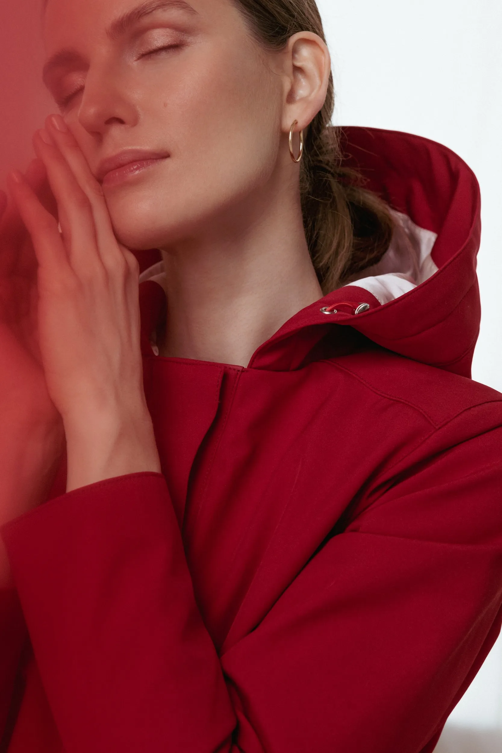 Fitted and Flared Coat with Pleated Back in Deep Red | 'Scarlet Red'