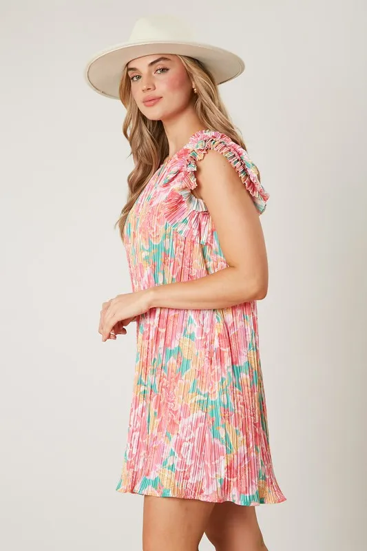 Floral Pleated Mini Dress