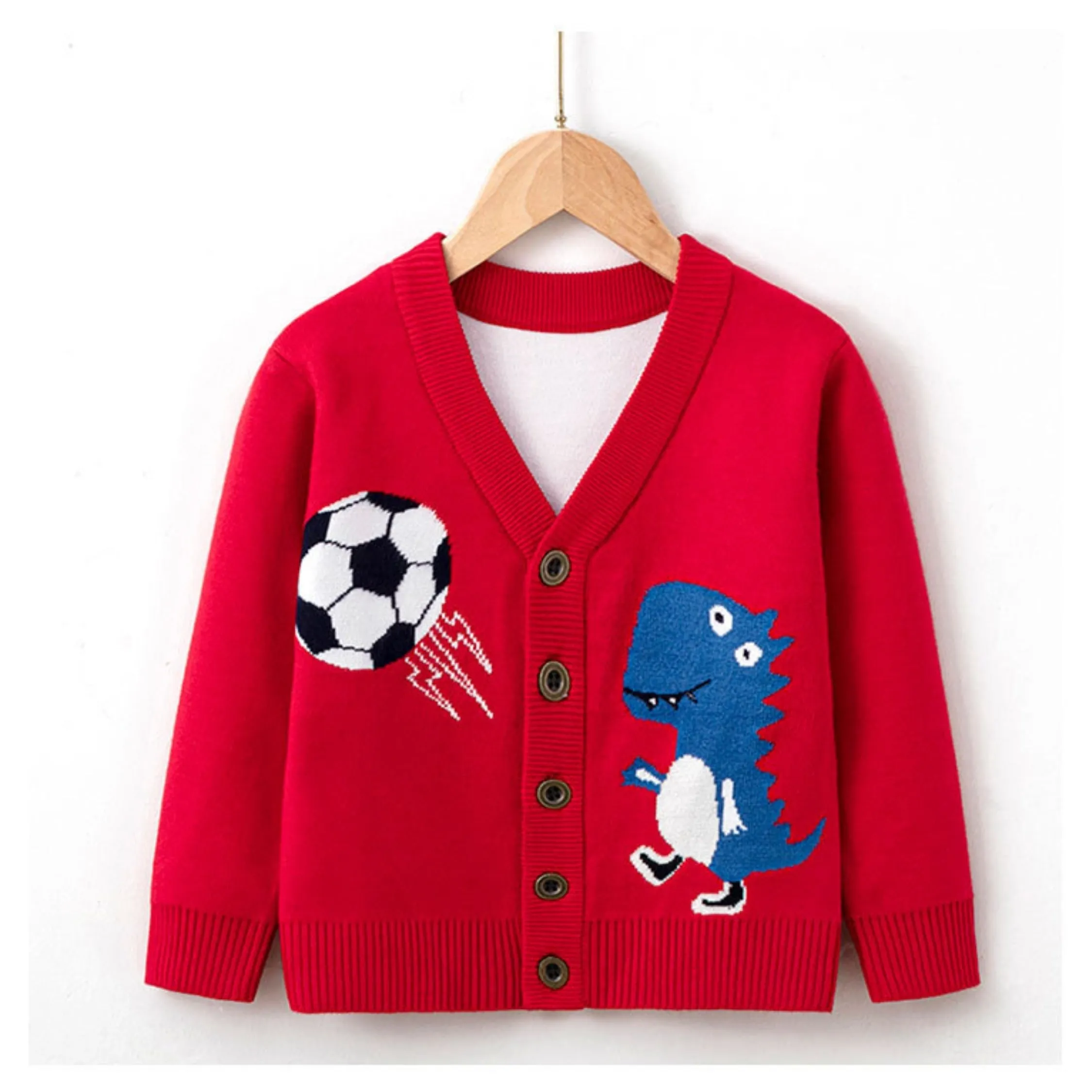 Full Sleeve Little  Dino Footbal  Boys Cardigan, Mulitcolours