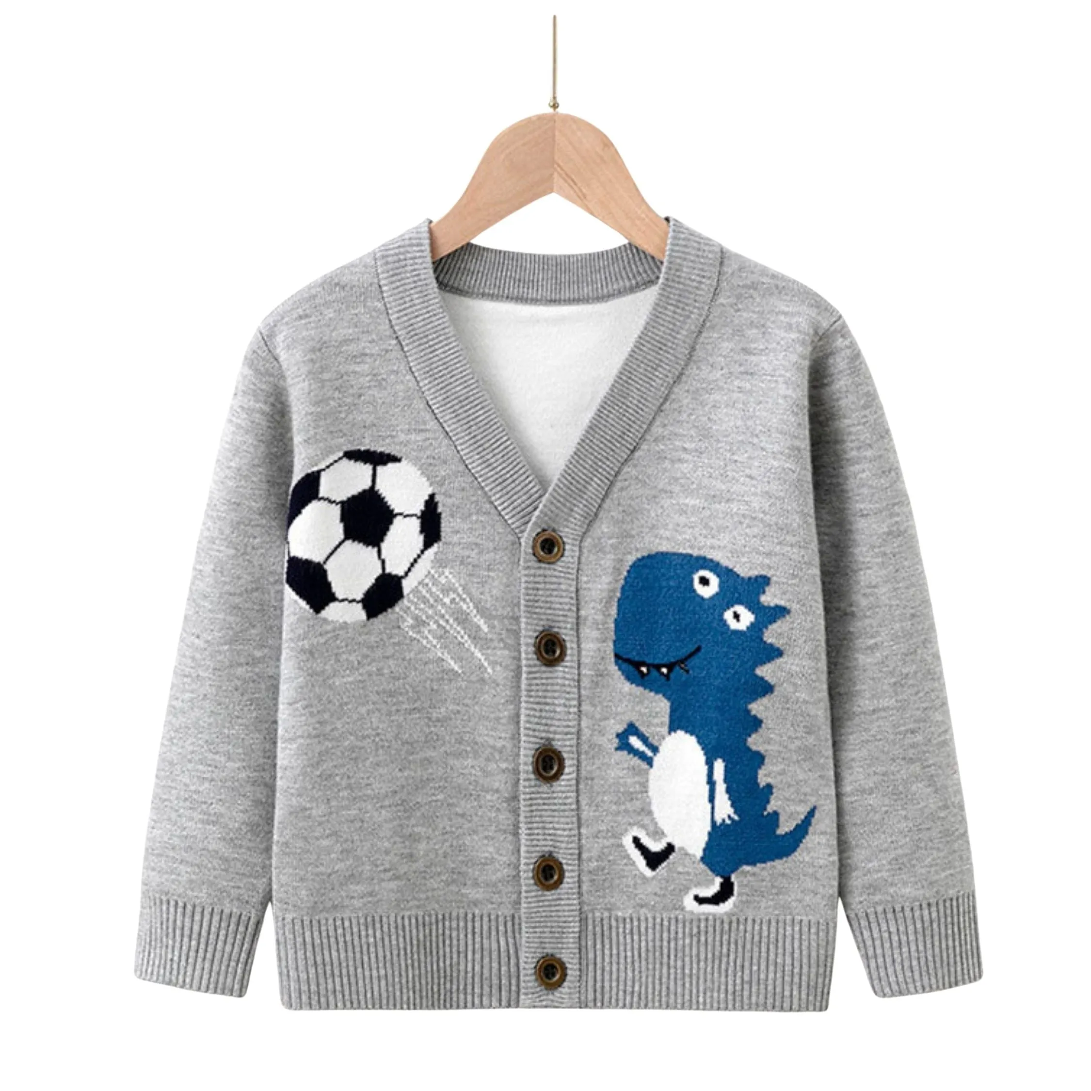 Full Sleeve Little  Dino Footbal  Boys Cardigan, Mulitcolours