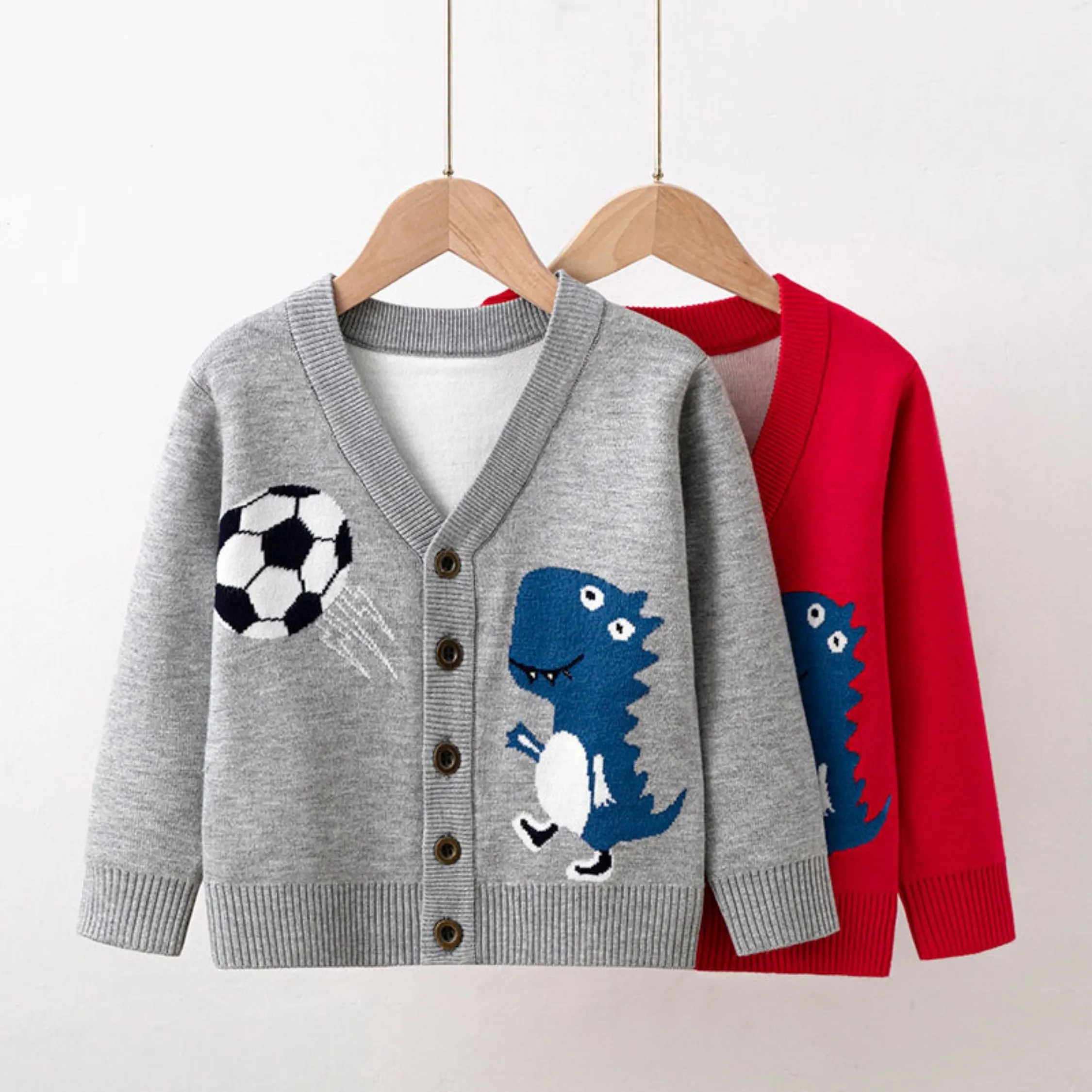 Full Sleeve Little  Dino Footbal  Boys Cardigan, Mulitcolours