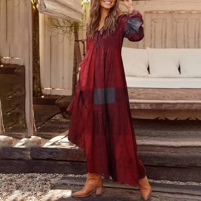 Galway Maxi Dress Plaid Dress - M-5XL -  9 Colors