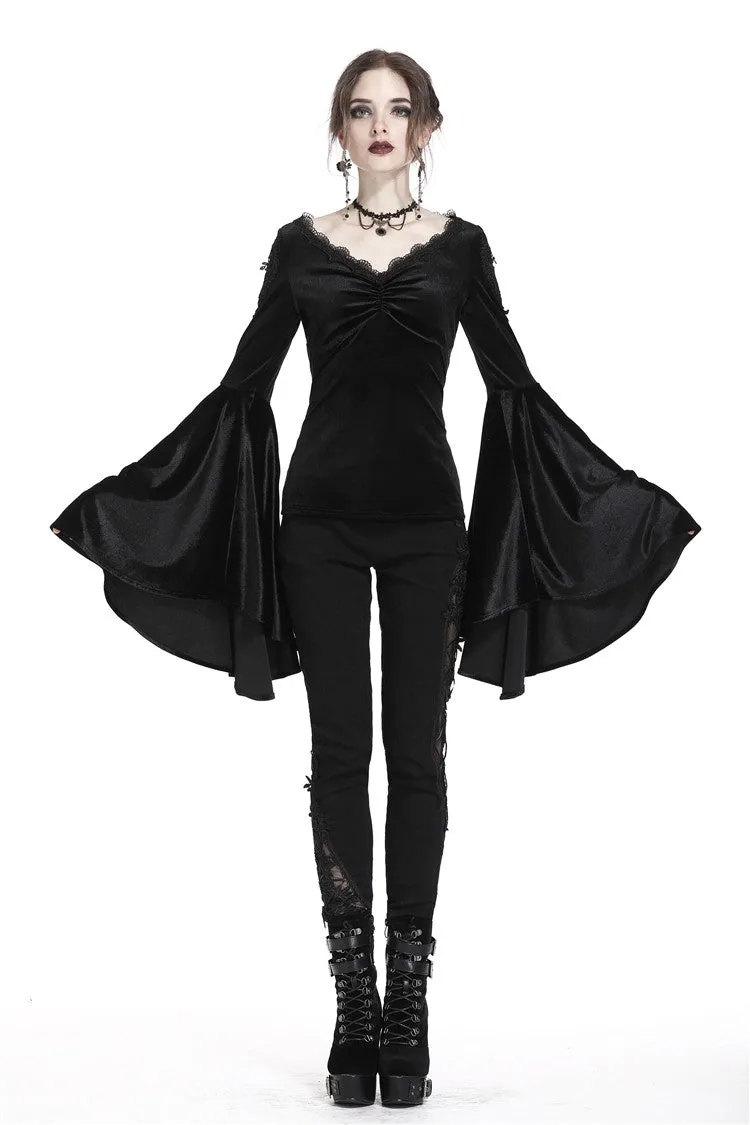 Gothic velvet floral shoulder T-shirt with big sleeves TW183