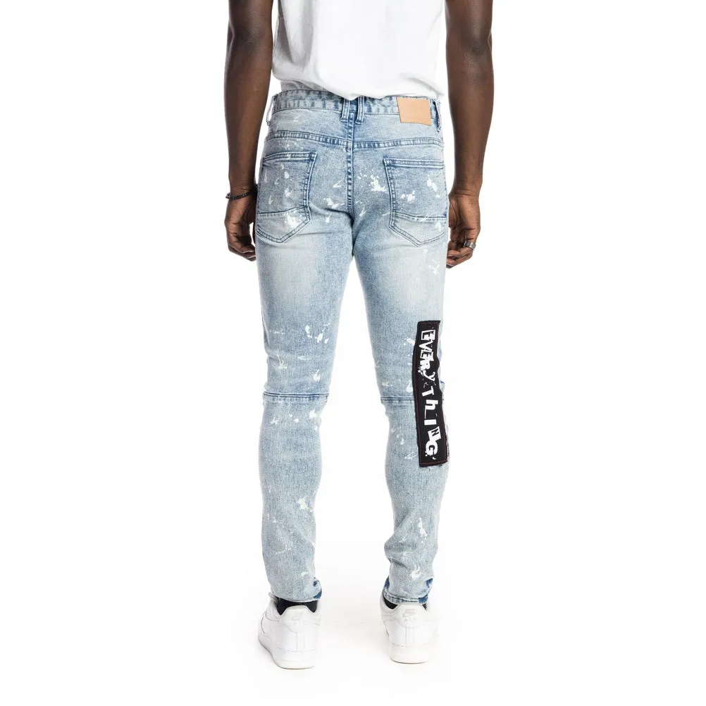 Graphic Patched Fashion Jeans - Mizu Blue