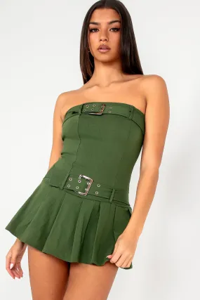 Harley Khaki Pleated Bandeau Playsuit