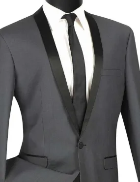 Heather Gray Slim Fit Tuxedo with Narrow Black Shawl Lapel & matching Pants