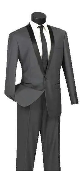 Heather Gray Slim Fit Tuxedo with Narrow Black Shawl Lapel & matching Pants