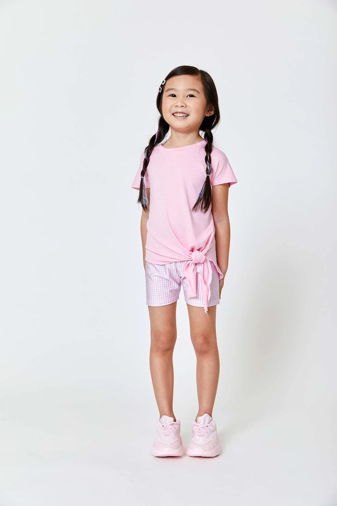 Kids Tie Front T-Shirt in Baby Pink