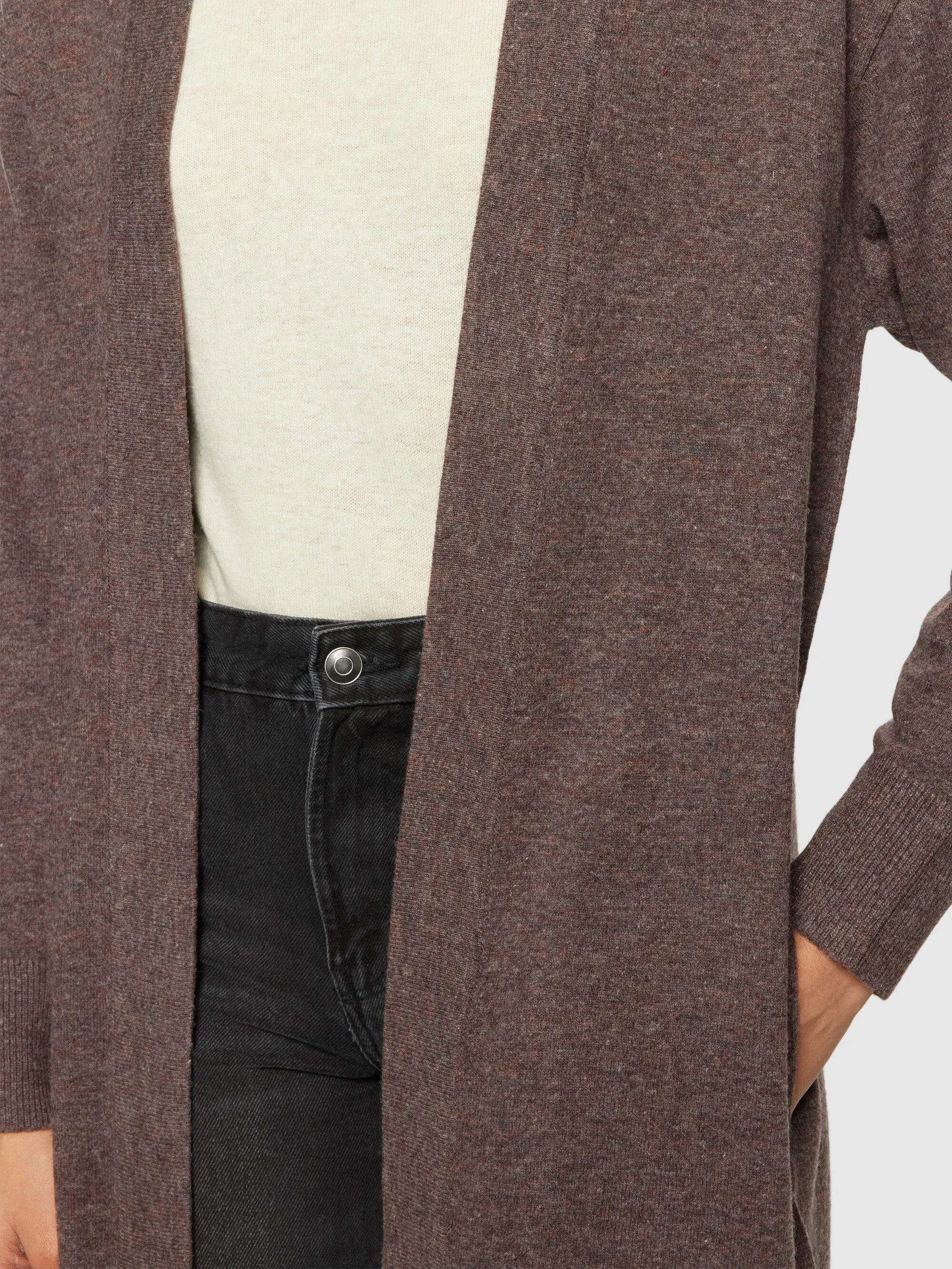 Lambswool long cardigan - RWS - Demitasse (brown)