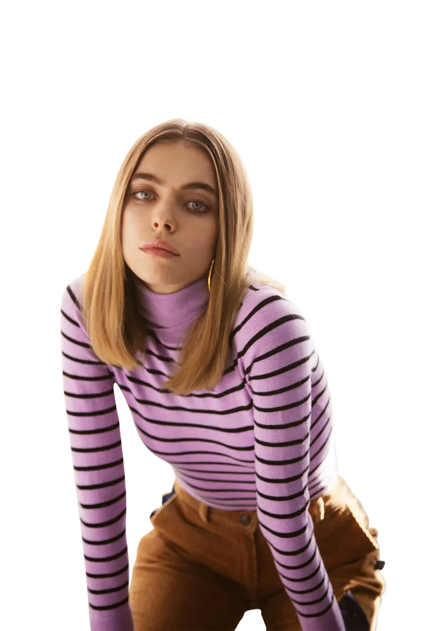 Lavender/Black Stripe Peachskin Turtleneck